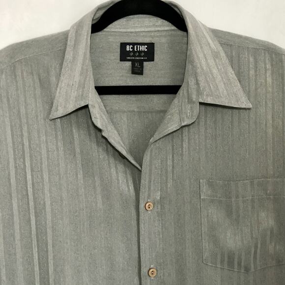 BC Ethic Men's Gray Ghost Stripes Button Up Long Sleeve Shirt Size XL - Picture 2 of 10